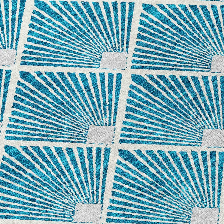 3' X 5' Teal Blue And Ivory Geometric Washable Indoor Outdoor Area Rug