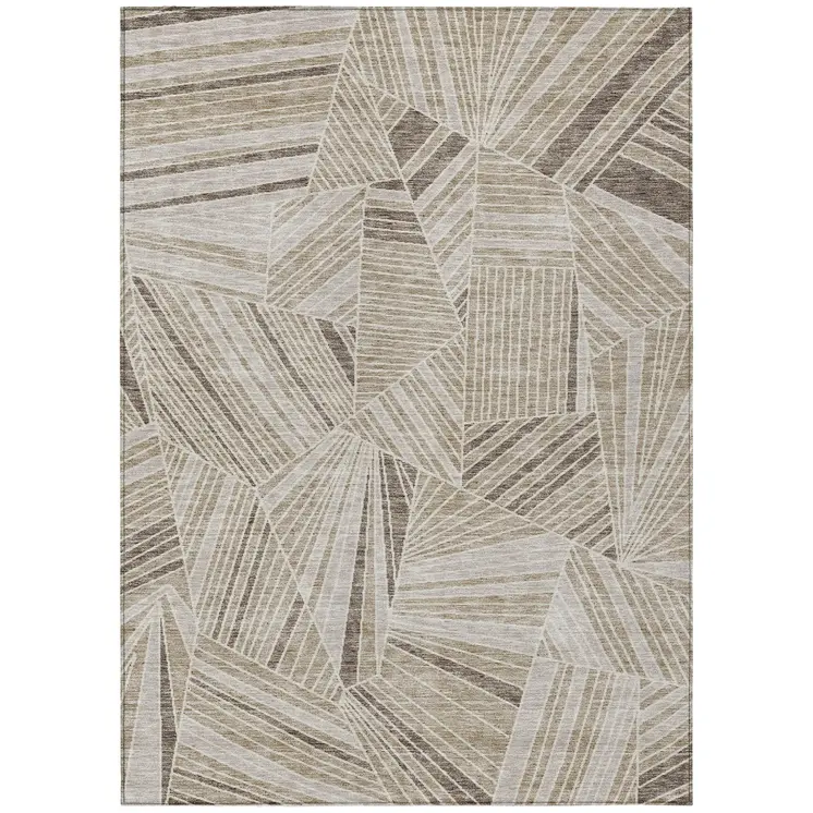 9' X 12' Beige Brown And Ivory Geometric Washable Indoor Outdoor Area Rug