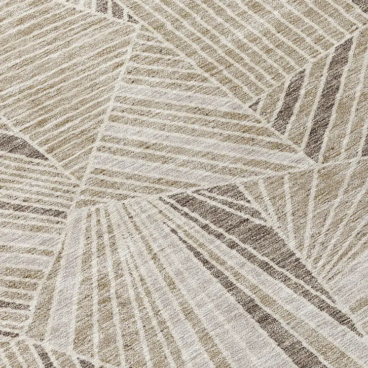 9' X 12' Beige Brown And Ivory Geometric Washable Indoor Outdoor Area Rug
