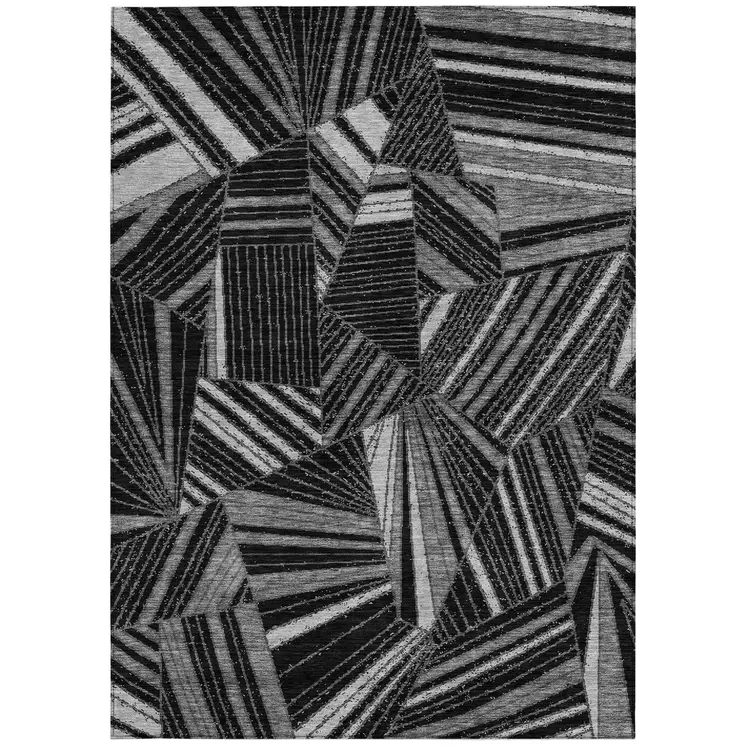 8' X 10' Black And Gray Geometric Washable Indoor Outdoor Area Rug