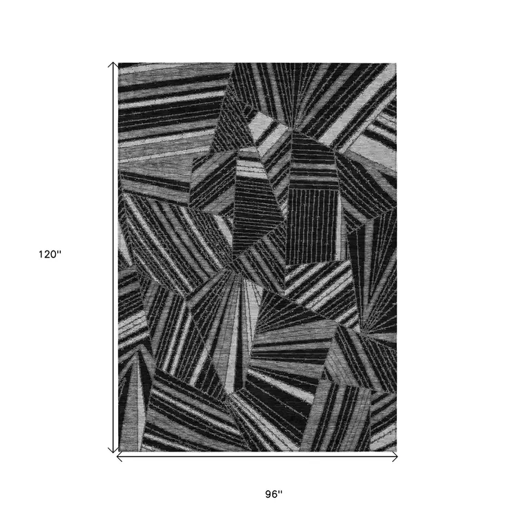 8' X 10' Black And Gray Geometric Washable Indoor Outdoor Area Rug