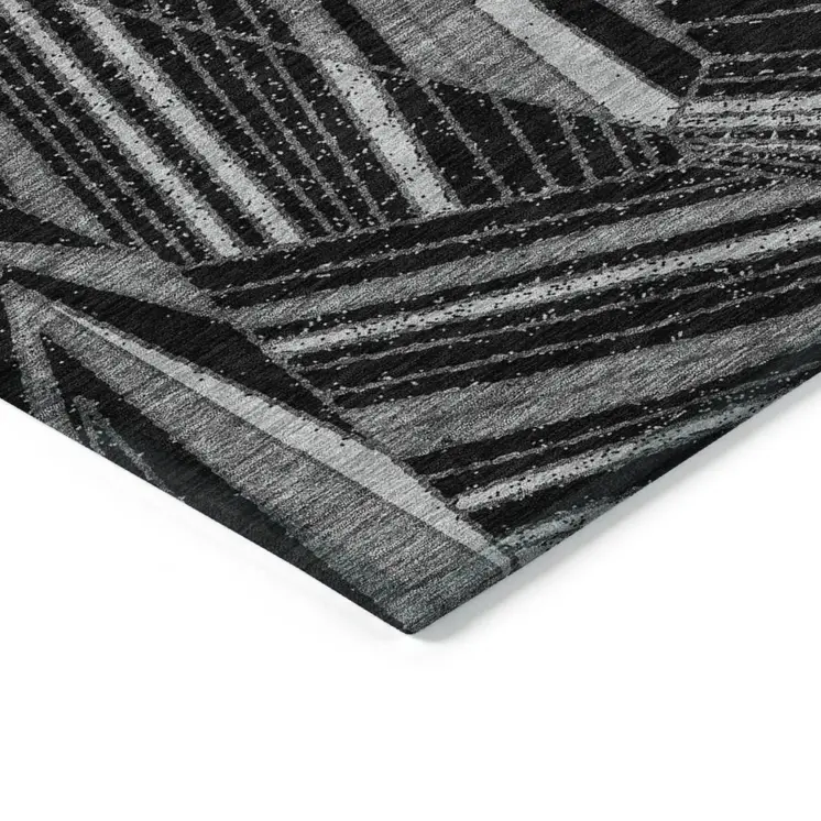 8' X 10' Black And Gray Geometric Washable Indoor Outdoor Area Rug