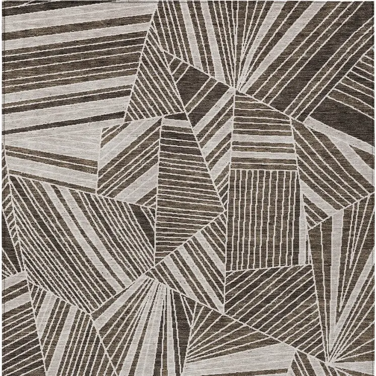 8' X 10' Brown And Beige Geometric Washable Indoor Outdoor Area Rug