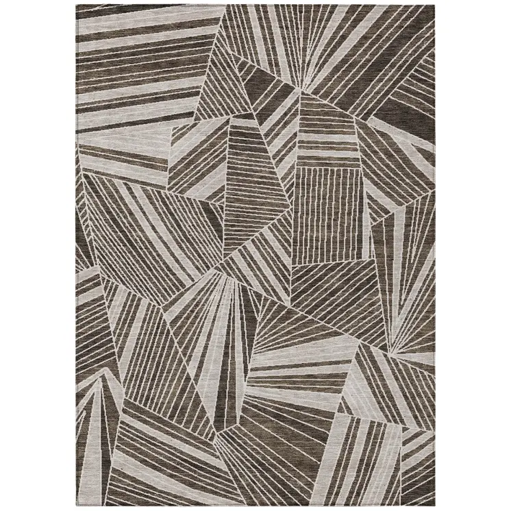 8' X 10' Brown And Beige Geometric Washable Indoor Outdoor Area Rug