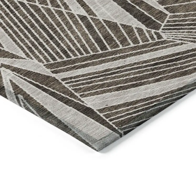 8' X 10' Brown And Beige Geometric Washable Indoor Outdoor Area Rug