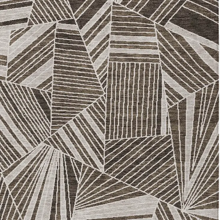 9' X 12' Brown And Beige Geometric Washable Indoor Outdoor Area Rug