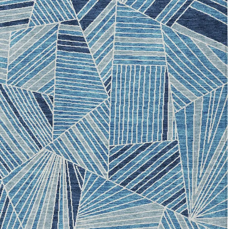 8' X 10' Blue And Teal Blue Geometric Washable Indoor Outdoor Area Rug