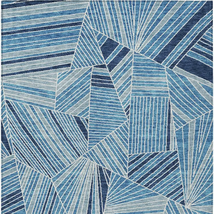 8' X 10' Blue And Teal Blue Geometric Washable Indoor Outdoor Area Rug