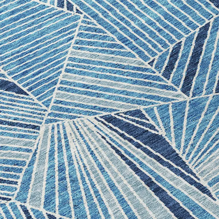 8' X 10' Blue And Teal Blue Geometric Washable Indoor Outdoor Area Rug