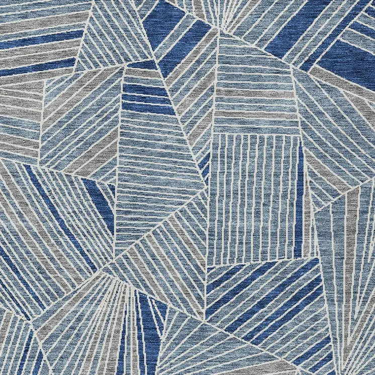 5' X 8' Denim Blue Gray And Ivory Geometric Washable Indoor Outdoor Area Rug