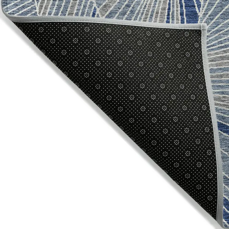 9' X 12' Denim Blue Gray And Ivory Geometric Washable Indoor Outdoor Area Rug