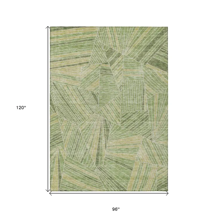 8' X 10' Green And Olive Green Geometric Washable Indoor Outdoor Area Rug