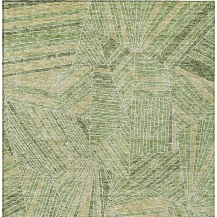 10' X 14' Green And Olive Green Geometric Washable Indoor Outdoor Area Rug