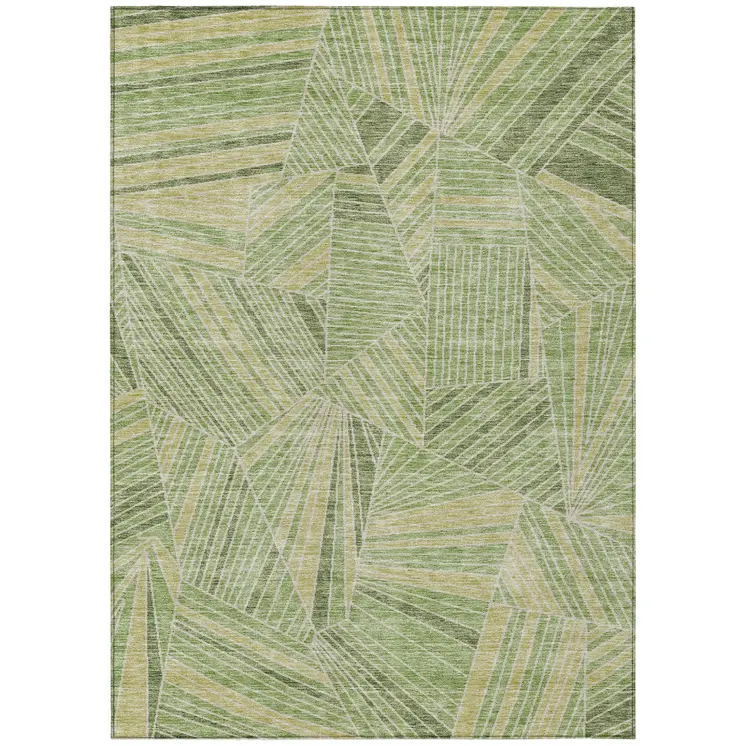 10' X 14' Green And Olive Green Geometric Washable Indoor Outdoor Area Rug