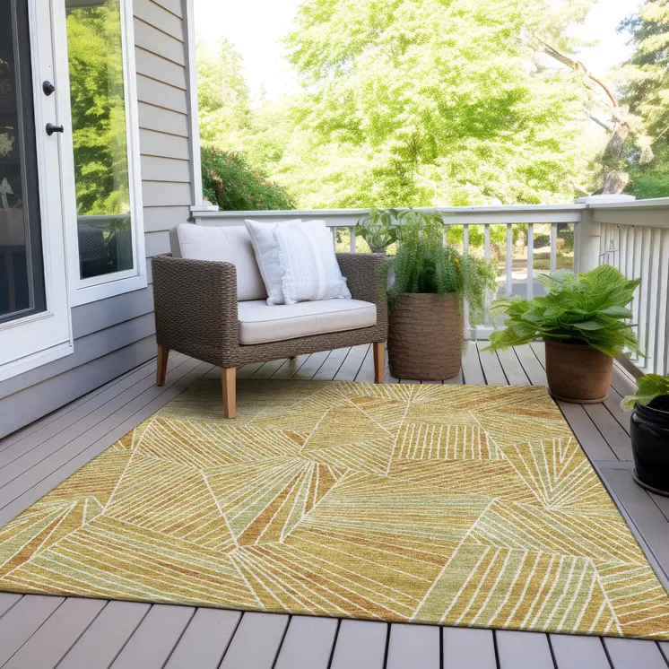 3' X 5' Gold Copper And Brown Geometric Washable Indoor Outdoor Area Rug
