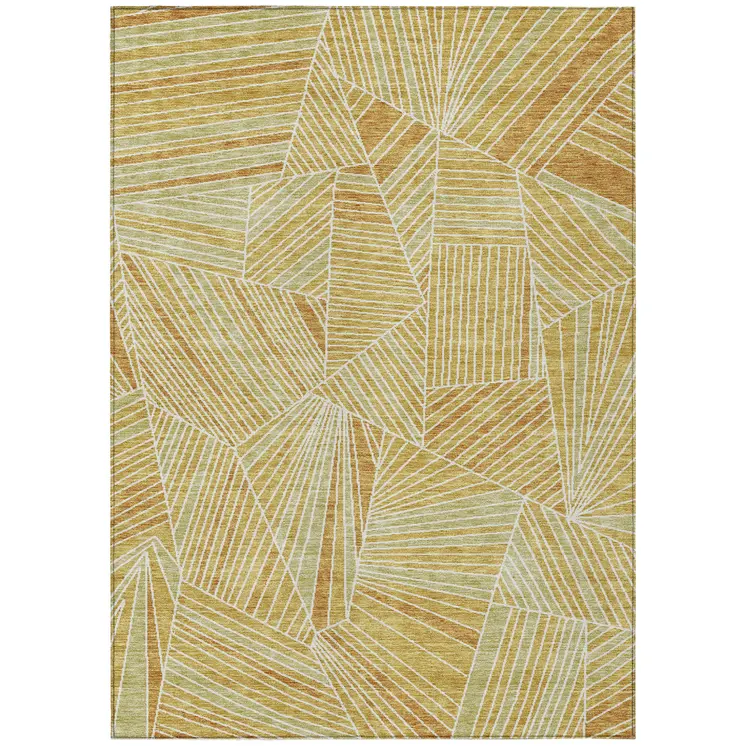 3' X 5' Gold Copper And Brown Geometric Washable Indoor Outdoor Area Rug