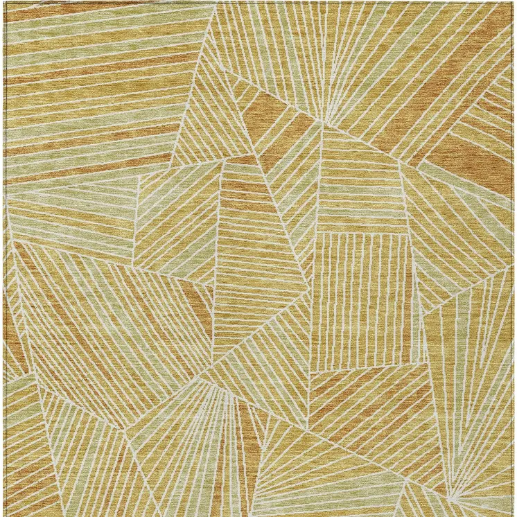 3' X 5' Gold Copper And Brown Geometric Washable Indoor Outdoor Area Rug