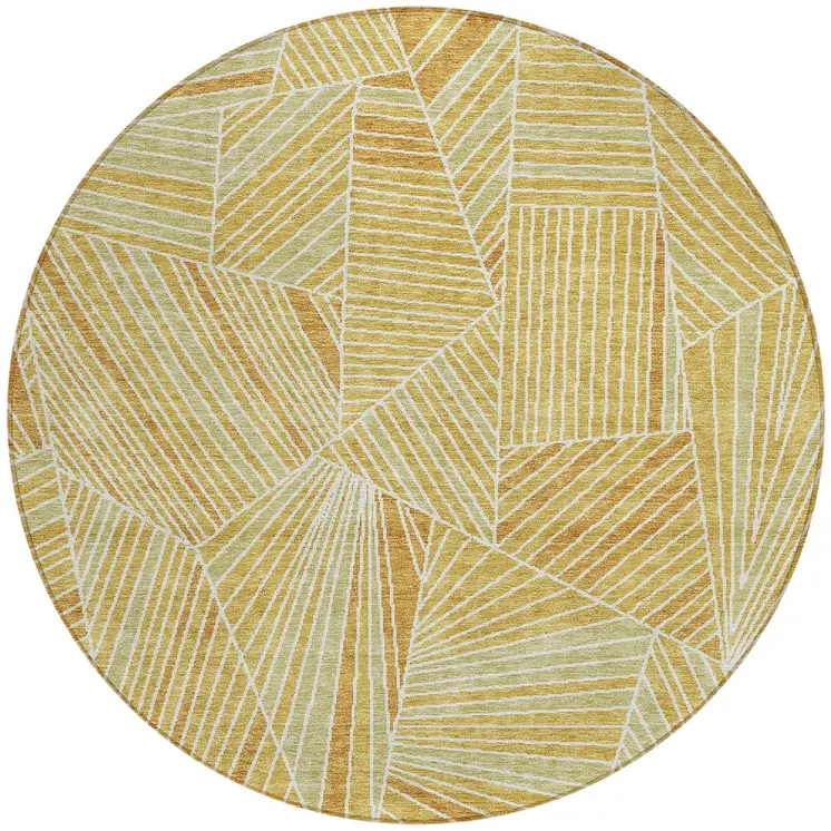 8' Gold Copper And Brown Round Geometric Washable Indoor Outdoor Area Rug