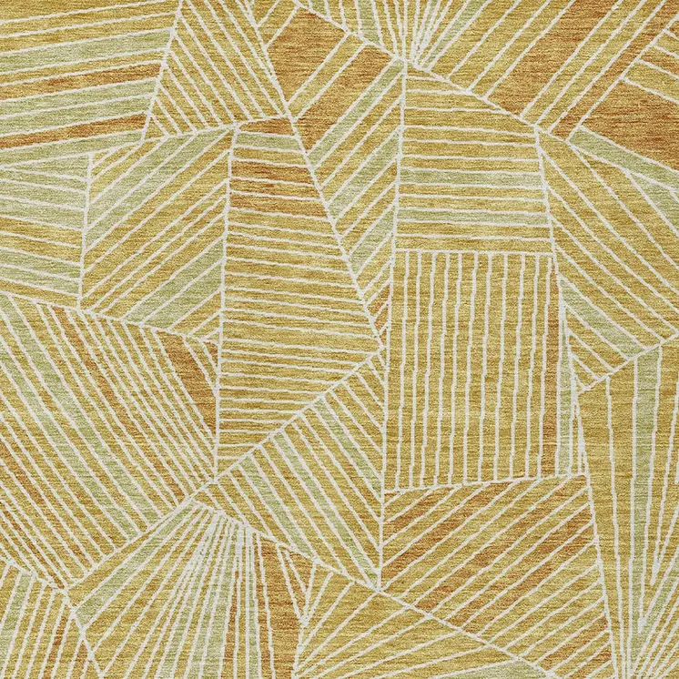 9' X 12' Gold Copper And Brown Geometric Washable Indoor Outdoor Area Rug