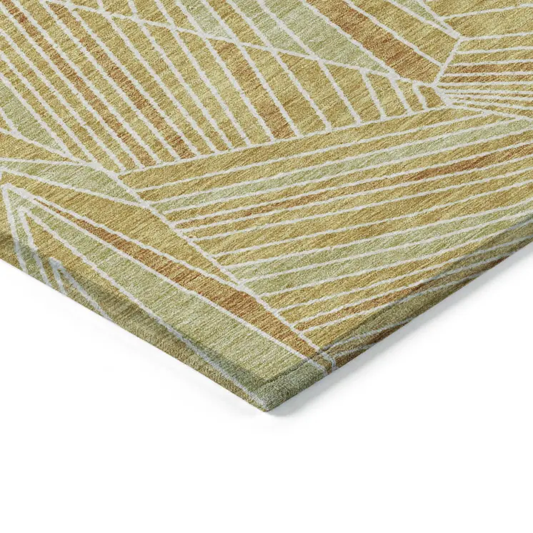 9' X 12' Gold Copper And Brown Geometric Washable Indoor Outdoor Area Rug