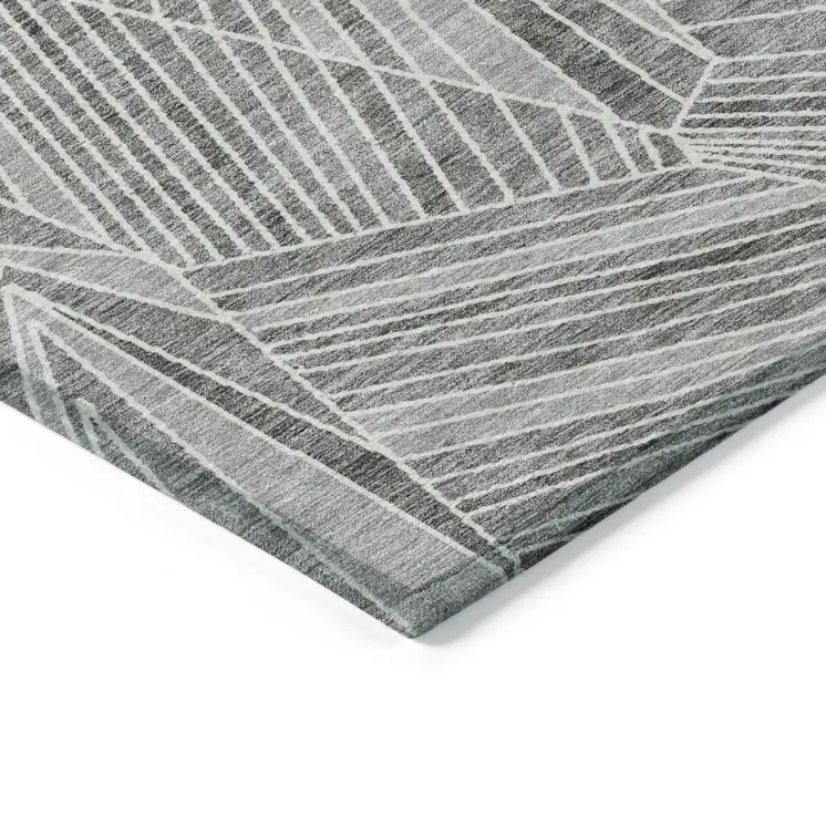 5' X 8' Gray And Ivory Geometric Washable Indoor Outdoor Area Rug