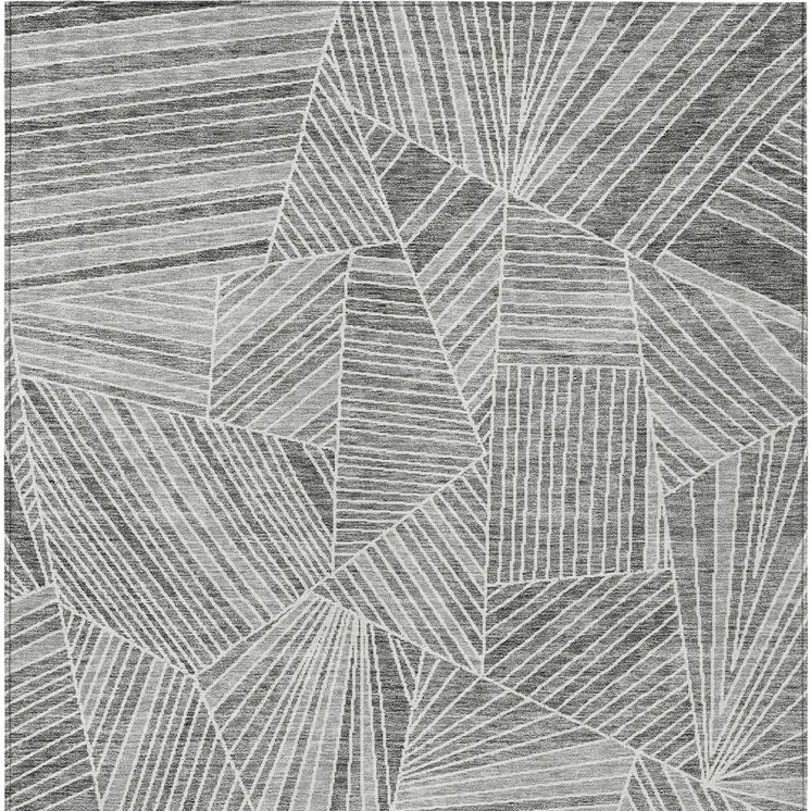 9' X 12' Gray And Ivory Geometric Washable Indoor Outdoor Area Rug
