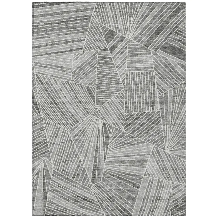 9' X 12' Gray And Ivory Geometric Washable Indoor Outdoor Area Rug