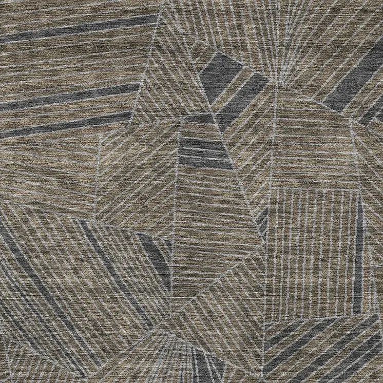 5' X 8' Brown Black And Gray Geometric Washable Indoor Outdoor Area Rug