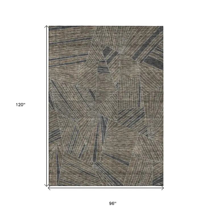 8' X 10' Brown Black And Gray Geometric Washable Indoor Outdoor Area Rug