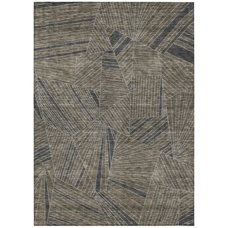 8' X 10' Brown Black And Gray Geometric Washable Indoor Outdoor Area Rug