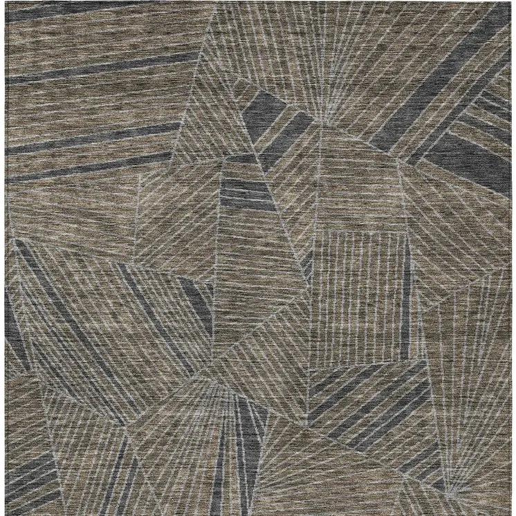 10' X 14' Brown Black And Gray Geometric Washable Indoor Outdoor Area Rug