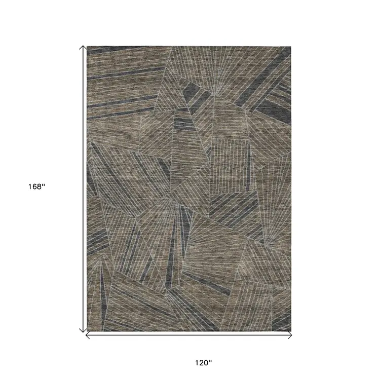 10' X 14' Brown Black And Gray Geometric Washable Indoor Outdoor Area Rug