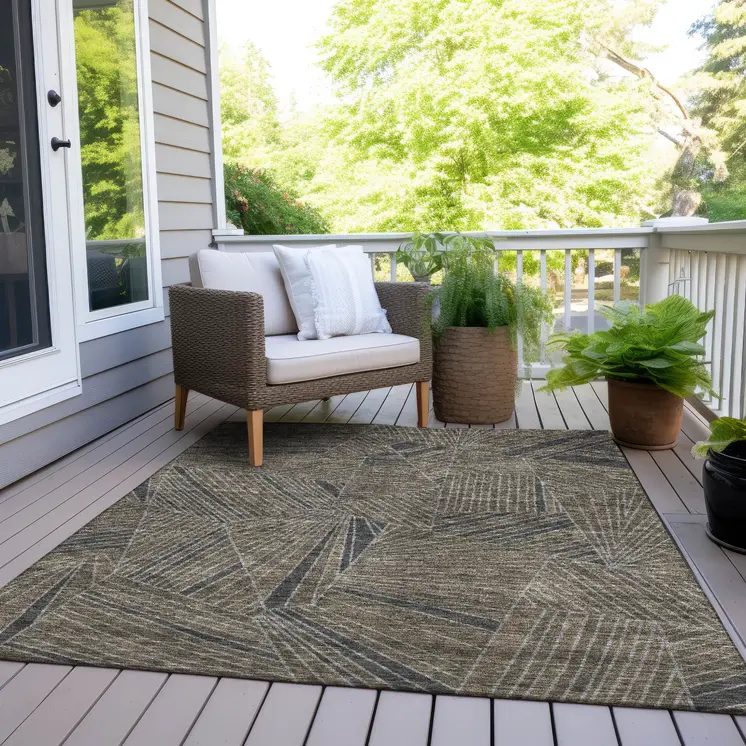 10' X 14' Brown Black And Gray Geometric Washable Indoor Outdoor Area Rug