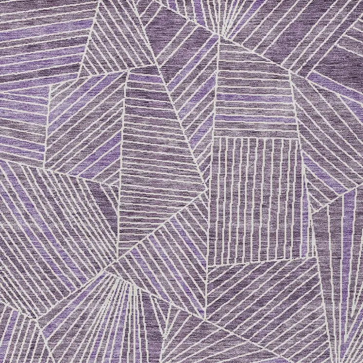 3' X 5' Purple And Ivory Geometric Washable Indoor Outdoor Area Rug