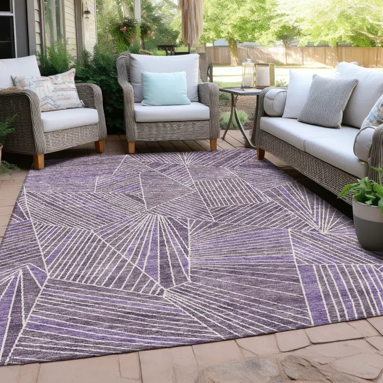 5' X 8' Purple And Ivory Geometric Washable Indoor Outdoor Area Rug