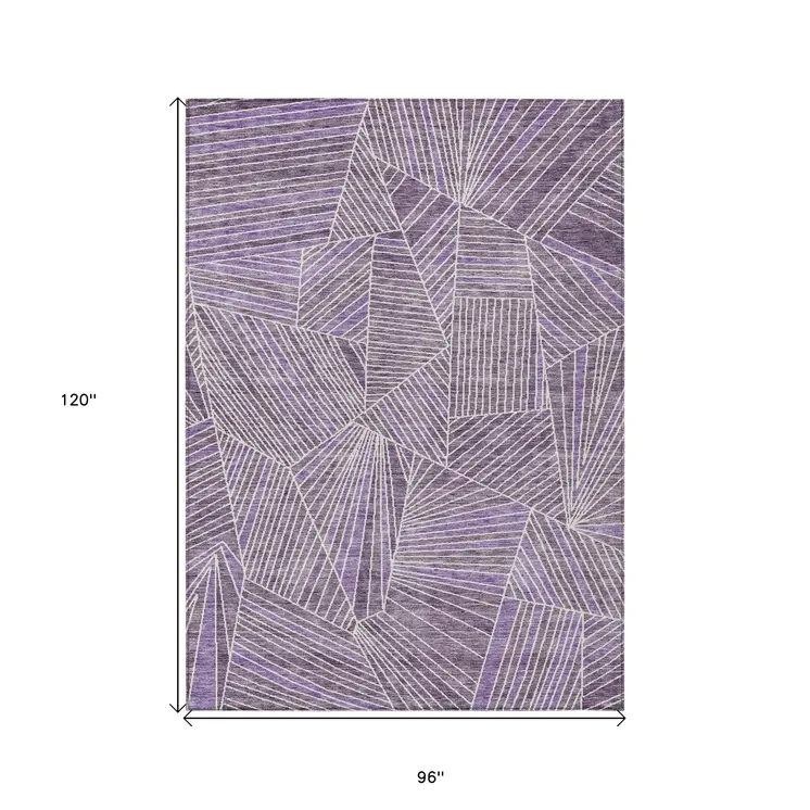 8' X 10' Purple And Ivory Geometric Washable Indoor Outdoor Area Rug