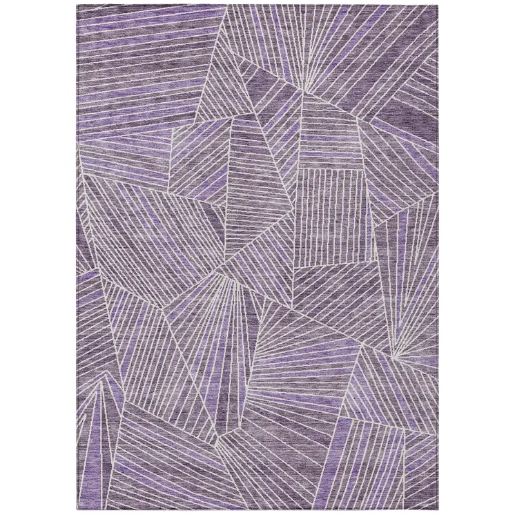9' X 12' Purple And Ivory Geometric Washable Indoor Outdoor Area Rug