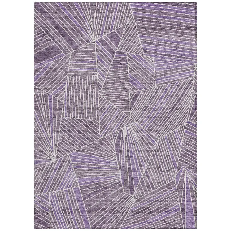 10' X 14' Purple And Ivory Geometric Washable Indoor Outdoor Area Rug