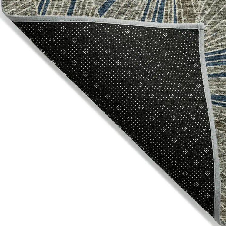 10' X 14' Taupe Blue And Beige Geometric Washable Indoor Outdoor Area Rug