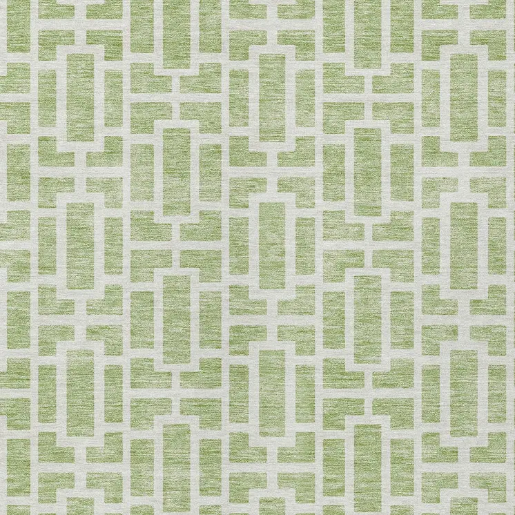 3' X 5' Artichoke Green And Ivory Geometric Washable Indoor Outdoor Area Rug