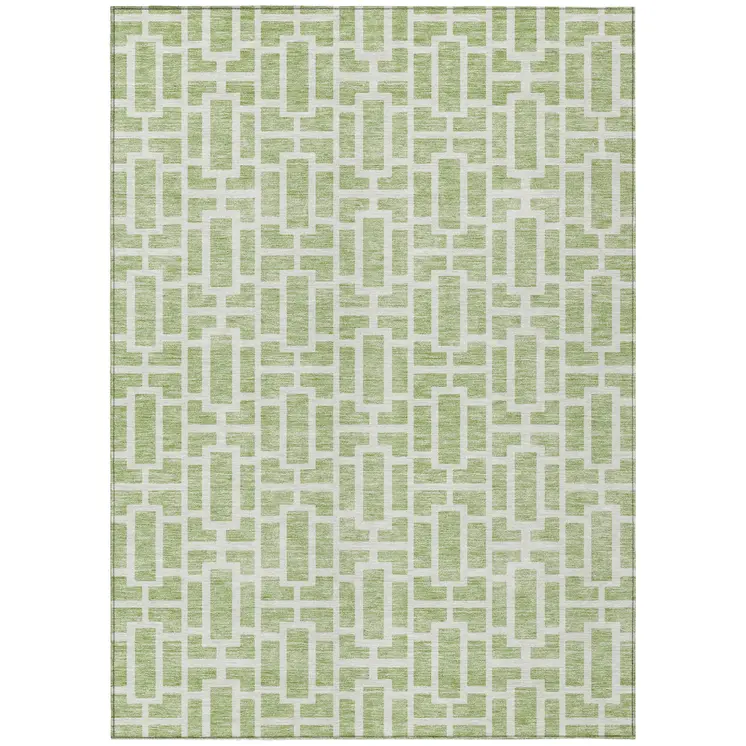 5' X 8' Artichoke Green And Ivory Geometric Washable Indoor Outdoor Area Rug