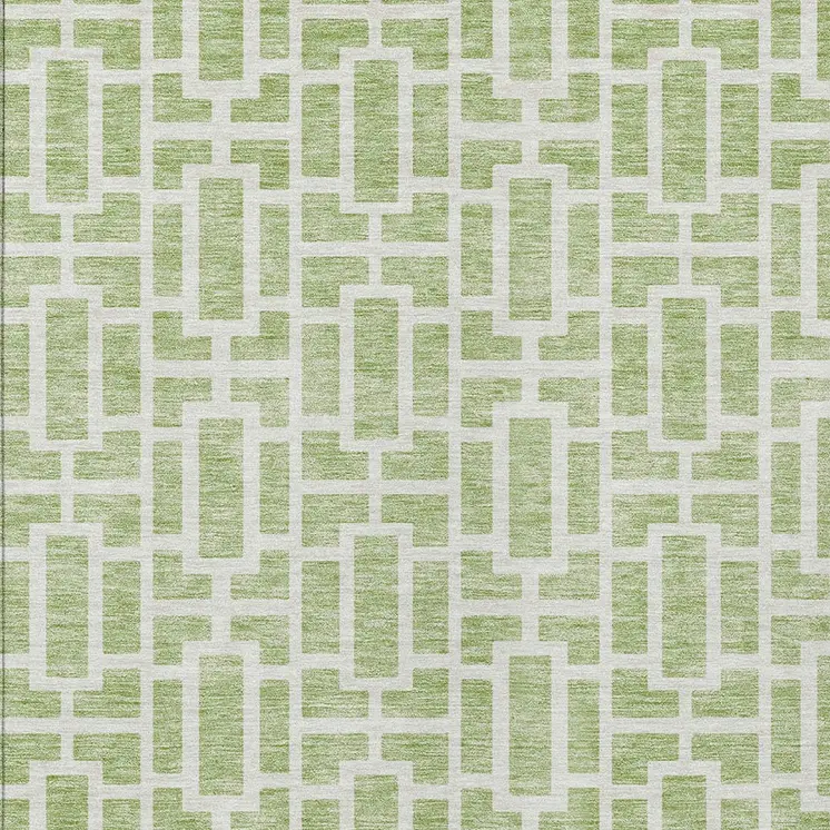 5' X 8' Artichoke Green And Ivory Geometric Washable Indoor Outdoor Area Rug
