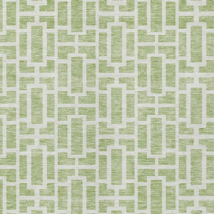 8' X 10' Artichoke Green And Ivory Geometric Washable Indoor Outdoor Area Rug