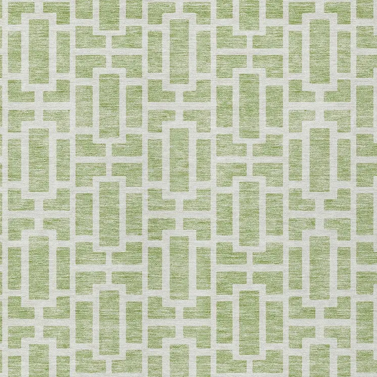 10' X 14' Artichoke Green And Ivory Geometric Washable Indoor Outdoor Area Rug