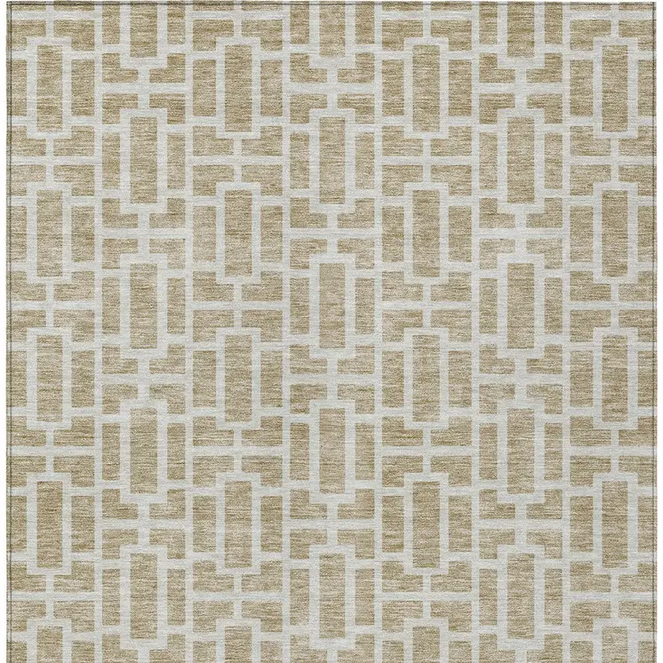 5' X 8' Beige And Brown Geometric Washable Indoor Outdoor Area Rug
