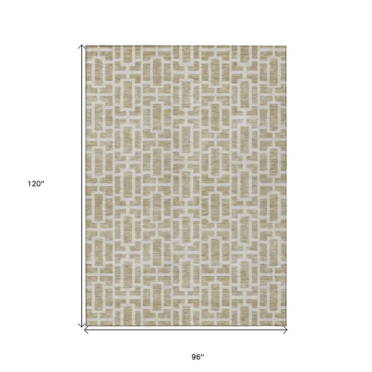 8' X 10' Beige And Brown Geometric Washable Indoor Outdoor Area Rug