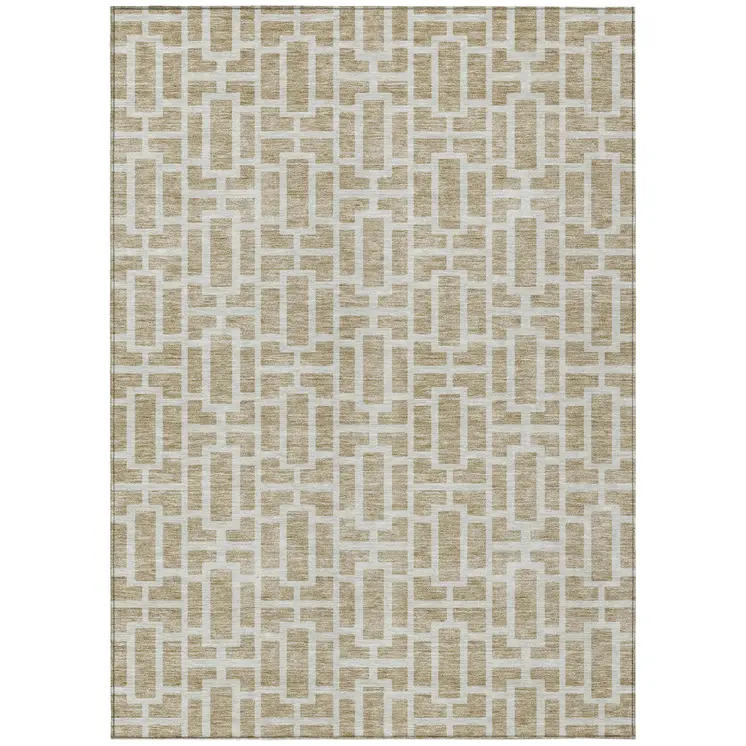 8' X 10' Beige And Brown Geometric Washable Indoor Outdoor Area Rug