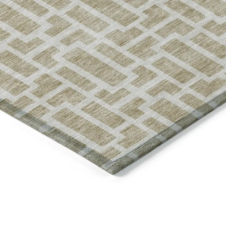 8' X 10' Beige And Brown Geometric Washable Indoor Outdoor Area Rug