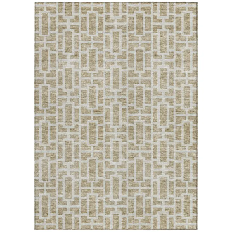 8' X 10' Beige And Brown Geometric Washable Indoor Outdoor Area Rug