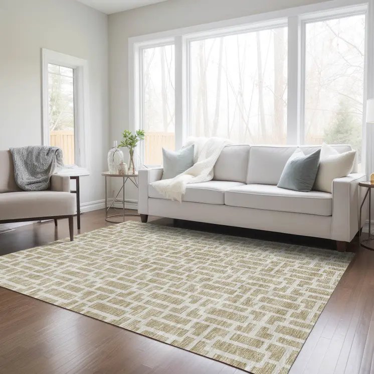 8' X 10' Beige And Brown Geometric Washable Indoor Outdoor Area Rug